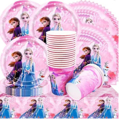 61 Pieces Frozen Birthday Party Tableware, Elsa and Anna Princess Party Accessories, Paper Plates Set Including Tablecloth Plates Cups Napkins for Baby Shower, Weddings, Anniversaries (20 Guests)