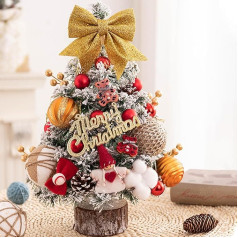 DXIA 45 cm Mini Artificial Christmas Tree, Small Artificially Decorated with Light, Bows, Christmas Baubles and Pine Cones, Christmas Tree Artificial Like Real Christmas Tree Topper Orange