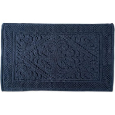 DII 100% Cotton Jacquard Hotel Spa Bath Rug 20x31 Soft Luxury Absorbent, Place Near Vanity Bath Tub or Shower for Bathroom Dorm Room Other High Humidity Use-Damask Navy