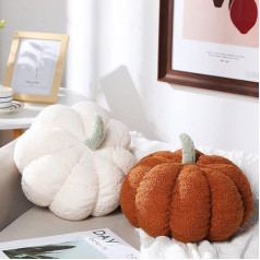 Pack of 2 Simulated Pumpkin Decorative Cushion Plush Cushion 3D Pumpkin Shaped Cushion Cosy Autumn Filled Decorative Cushion for Thanksgiving Christmas (White, Brown)