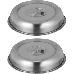 Lurrose 2 x Stainless Steel Pot Dome Round Stainless Steel Plate Covers Food Covers Cheese Melt Dome Flat Grill Plate Indoor Outdoor Silver