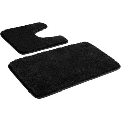 Myting Bath Rugs Set, Soft Microfibre Bath Mat, Black, Bathroom Rug Set, 2-Piece Bath Mat, Washable Shower Mat, Non-Slip, Fluffy Bath Mat and Toilet Rug with Cut-Out