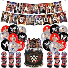Wrestlinss Birthday Party Decorations WWE Party Supplies with Happy Birthday Banner Cake Toppers Cupcake Toppers WWE Balloons Wrestlinss Decorations 32 Pieces