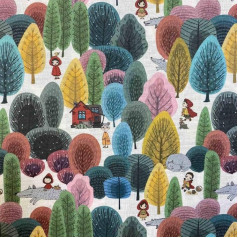 Kt KILOtela - 1.40 Metres - Digital Print 100% Cotton Fabric - 140 cm Length x 140 cm Width - Red Riding Hood in the Forest - Multicoloured