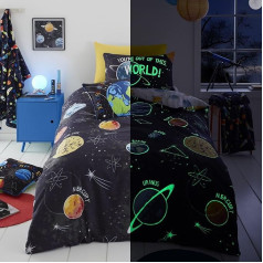 Bedlam - Glow in the Dark Duvet Cover - Single Size (200 x 140 cm) - Reversible (2 Designs) - Galaxy and Planet Bedding for Boys - Solar System Universe Duvet Cover - Space Bedding