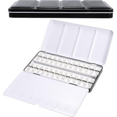 PATIKIL Empty Watercolour Palette, Metal Watercolour Box with 52 Half Bowl Paint Box with Lid, Paint Box for Travel, Gouache and Oil Painting, Black, 52 Cavities