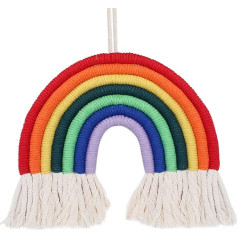 Macrame Rainbow Wall Decoration for Bedroom Children's Room Baby Nursery Colourful Small Tapestry Rope Woven Tassel Wall Hanging Art Home Decor Craft Gift 10 x 9 Inches Multicoloured