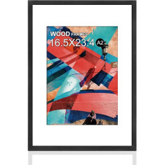 A2 Poster Frame 41x59cm Natural Solid Wood Black Picture Frame with Polished Perspex Easy to Hang Picture A2 without Mat or A3 with Mat for Wall Mount Horizontal and Vertical