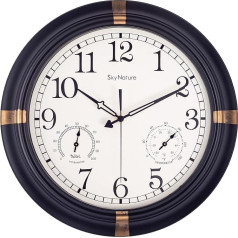 Outdoor Garden Clock, Large Vintage Retro Weatherproof Wall Clock with Thermometer and Hygrometer, Quiet Without Ticking Noise, Waterproof Metal Wall Clock for Fence, Patio, Pool - 45 cm, Black Brozne