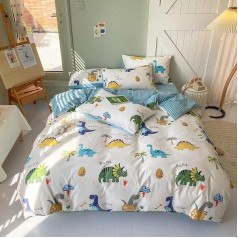 100% Cotton Duvet Cover Set Single Size Children Boys Girls Cartoon Dinosaur Bedding Set All-Year Cute Animal Dinosaur Printed Duvet Cover Set, 135 x 200 cm