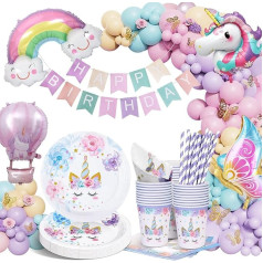yosiio Unicorn Party Tableware Set, Butterfly Theme Party Supplies, Unicorn Birthday Decoration Set, Paper Plates with Butterfly Balloons for Children Birthday Baby Shower 16 Guests