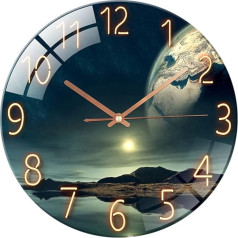 ALEENFOON Glass Wall Clock 30 cm Silent Non-Ticking Decorative Round Wall Clock for Living Room Kitchen Bedroom Hallway Office (Sea Wonder)