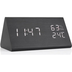 TOPINCN Digital Wooden Alarm Clock, Wooden Alarm Clock, LED Digital Time/Temperature/Humidity Display, Voice Control, Electric Wooden Clocks