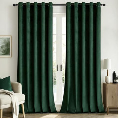 Woaboy Velvet Blackout Curtain Velvet with Eyelets Opaque for Living Room Blackout Curtains Thermal Curtain Soundproofing Bedroom Set of 2 167 x 228 cm (W x H) Fir Green