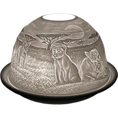 Cello Porcelain Tea Light Holder Dome Lion Design Candle Holder Projecting Loving 3D Image Porcelain Lion Ornament - Use with Tea Lights or LED Lights - Lion King