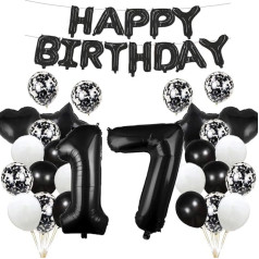 17th Birthday Balloon Decoration Black 17 Balloons Happy 17th Birthday Party Supplies Number 17 Foil Mylar Balloons Latex Balloon Gifts for Girls Boys Women Men