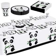 Panda Party Tableware, 61 Pieces Panda Tablecloth, Panda Birthday Party Supplies, Panda Plates and Cups for Panda Themed Birthday Party Decorations, for 20 Guests