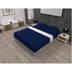 Luxurange Double Fitted Sheet Navy Blue Soft Flat Sheet - 100% Polyester Cotton Easy Care Fluffy Quilted 137x190cm (Navy, Double)
