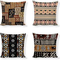 African Decor Pillow Covers 18 x 18 Inch Set of 4 African Ornaments South African Gifts Ethnic Art African Fabric Linen Decorations for Home Sofa