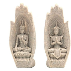 ANCLLO Buddha Statue Sandstone Resin Bergamot for Home Office Yoga Studio Decoration Creative Handmade Sculpture 2 Pieces