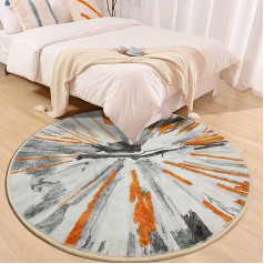 NYCCIA Modern Round Area Rug Abstract Rug Large Living Room Rug Washable Non-Slip Diameter 120cm Grey Orange Rug Bedroom Accent Mat Home Decor Rugs