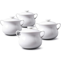 WM Bartleet & Sons 1750 TSET119 500ml Traditional Porcelain Set with Lid, Single French Onion Soup and Stew Bowl with Handles, White (Pack of 4)