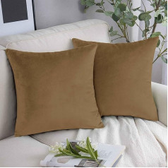 YORKSHIRE BEDDING Cushion Covers - Crushed Velvet Square Pillow Covers - Decorative Soft Throw Pillow Case for Sofa Couch Bedroom with Invisible Zipper (Brown, 18x18 Inch (Plain)