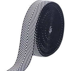 PandaHall Striped Ribbon, 9.6 Yard, 1 Inch Wide Polyester Tape, Black and White Striped Cotton Fabric, Twill Tape, Herringbone Tape for Backpacks, Handbags, Dresses, Belts, Hats, Home Decoration