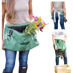 ROO Adjustable Ergonomic Waterproof Washable Canvas Cotton Garden Apron with Pockets and Harvest Bag