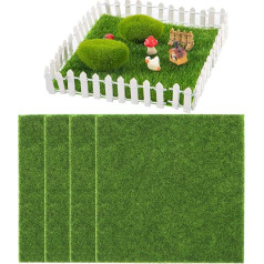 EUIOOVM 4 x Artificial Grass Carpets, 15 x 15 cm Artificial Grass Miniature Moss, Artificial Moss Decoration, Artificial Grass Rug for Indoor and Outdoor Use, Lawn, Garden, Miniature Ornament