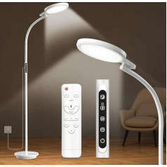 3-in-1 Daylight Lamp Light Therapy, Round Floor Daylight Lamp, SAD Sunlight Lamp Therapy with Remote Control & Touch Control & Adjustable Gooseneck for Reading/Office/Home (White)