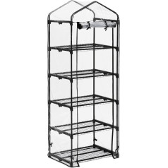 Relaxdays Balcony Greenhouse, PVC Film, Iron, H x W x D: 192 x 69 x 50 cm, Foil Greenhouse 5 Levels, Black/Transparent