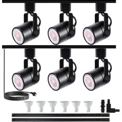 Bravsekai 6 bulbs, black, modern, 6000 K, woonkamer, slaapkamer, eetkamer, indoor lighting, Keuken Cucina track light kit, 30 W LED H-type track spot with extra 2 m