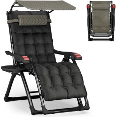 ATORPOK SHOP Sun Lounger Sun Lounger Deck Chair Foldable with Sun Protection Garden Lounger Ergonomic Cushion Adjustable Backrest Load 200 kg Neck Pillow & Drink Holder