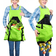 FTUREERA Garden Apron, Canvas Garden Apron, Harvest Apron, Water Resistant Apron with Quick Release Pockets for Harvest, Gardening, Gardening Apron for Men and Women, Green, One Size, Green
