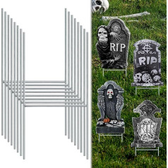 Halloween Headstone Metal Stakes, Foam Cemetery Stakes, H-shaped Ground Stakes for Halloween, Tombstone, Indoor and Yard, Garden, Lawn, Outdoor Decorations, Pack of 8