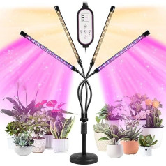 PKBD Plant Lamp, Grow Lamp, 100 LEDs, 4 Heads, Full Spectrum LED Seed Seedling Grow Light with 10 Dimming Levels and 3 Lighting Modes with Automatic Timer and Height Adjustable Stand