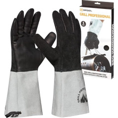 Gebol Grill Professional Leather Grill Gloves Safe Heat Protection for Kitchen, BBQ and Oven Ideal Grill Accessories for Men Size Universal Black/Grey 1 Pair