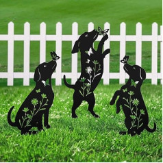 Dog Decorative Stakes Outdoor Metal Dog Statue Animal Decorative Garden Stakes 3 Pack