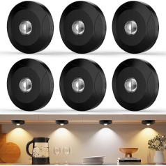 USB Rechargeable LED Spotlights Battery with Remote Control, LED Cabinet Lighting, 3 Colour Temperatures, Dimmable LED Spot, Puck Light, Cabinet Light, Wireless with Timing Function (Pack of 6)