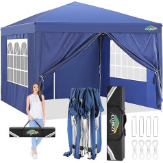 COBIZI 3 x 3 Gazebo, Waterproof Folding Tent with 4 Side Panels, Outdoor Stable Folding Gazebo with 50+ UV Protection, Pop-Up Garden Party Tent for Outdoors, Wedding, Market (3 x 3 m, Blue)