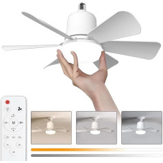 Ceiling Fan with Lighting, 30 W Ceiling Fan with E27 Socket, Dimmable LED Ceiling Fan, Quiet for Bedroom and Living Room, 3-Speed, 6-Ply (White 30W)