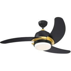 Simone 73041 Modern 4ft LED Ceiling Fan with Lighting by Westinghouse Lighting Matte Black Finish with Gold Accents, Opal Frosted Glass