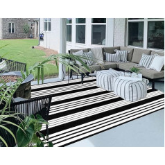 HOXCIK Patio Rug Handwoven Cotton Striped Washable Indoor Outdoor Living Room Porch Lawn Bedroom Farmhouse (Black, 5x8ft)