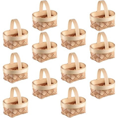 Beavorty 12 x Holzspänekorb, Mini-Behälter, Snackkorb, Miniatur-Blumenkorb, Kunst, Blumentöpfe, Abdeckung, Osterkorb, dekorativer Korb, Ornament, Puppenhaus, Rattankorb, Braut
