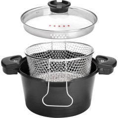 ROSSETTO Saucepan Induction Soup Pot Cast Aluminium Pasta Pot Non-Stick Coating Fryer with Basket French Fries Pan Black 24 cm