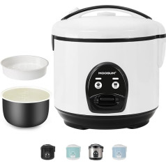 MOOSUM Rice Cooker & One Button Operation, 1.8 L Large Capacity, for 2-10 People, Quick Preparation without Burning, with Warming Function Including Steamer Insert, Spoon and Measuring Cup, White