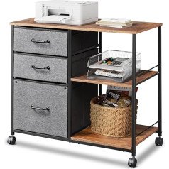 DEVAISE Rolling Container, Filing Cabinet with 3 Drawers and 2 Open Compartments, Office Cabinet for Home Office, Printer Stand, Vintage Brown/Black