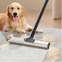 Teppichrechen für Tierhaarentfernungsbesen – fortschrittliches, wiederverwendbares Katzen- und Hundehaarentferner-Werkzeug, 127 cm langer Griff, Tierhaarentfernerbürste für Möbel, Couch, Teppiche,