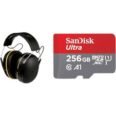 3M WorkTunes Connect Wireless Hearing Protection Headphones with Bluetooth® Technology and SanDisk 256GB Ultra MicroSDXC Card + SD Adapter with up to 150MB/s and Class A1 Performance